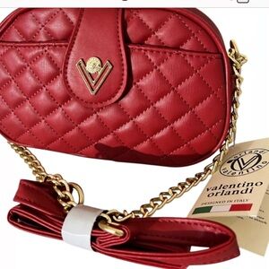 Valentino Orlandi Red Diamond Quilted Leather Crossbody Bag. Gold Hardware NWT